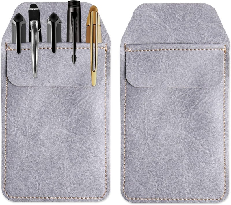Haecsfl 2 Pieces PU Leather Pocket Protector,Pen Pouch Holder Organizer for Shirts, Lab Coats, Pants - Multi-Purpose - Holds Pens, Pointers, Pencils, and Notes(2-Dark Blue) - Image 1